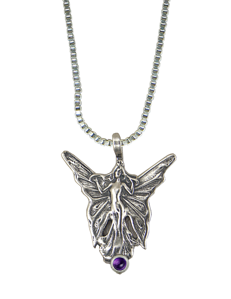 Sterling Silver Butterfly Fairy Pendant With Amethyst
